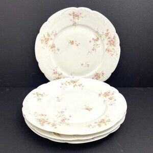 Set of 4 Theodore Haviland Limoges France Dinner Plates 10” Pink Floral Embossed